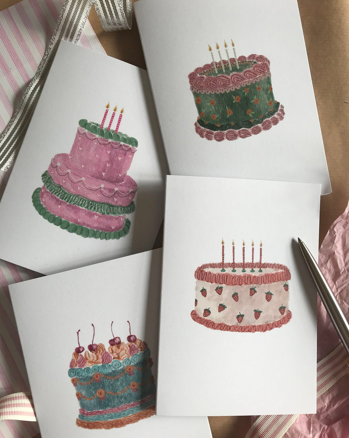 Blue Vintage Birthday Cake Card