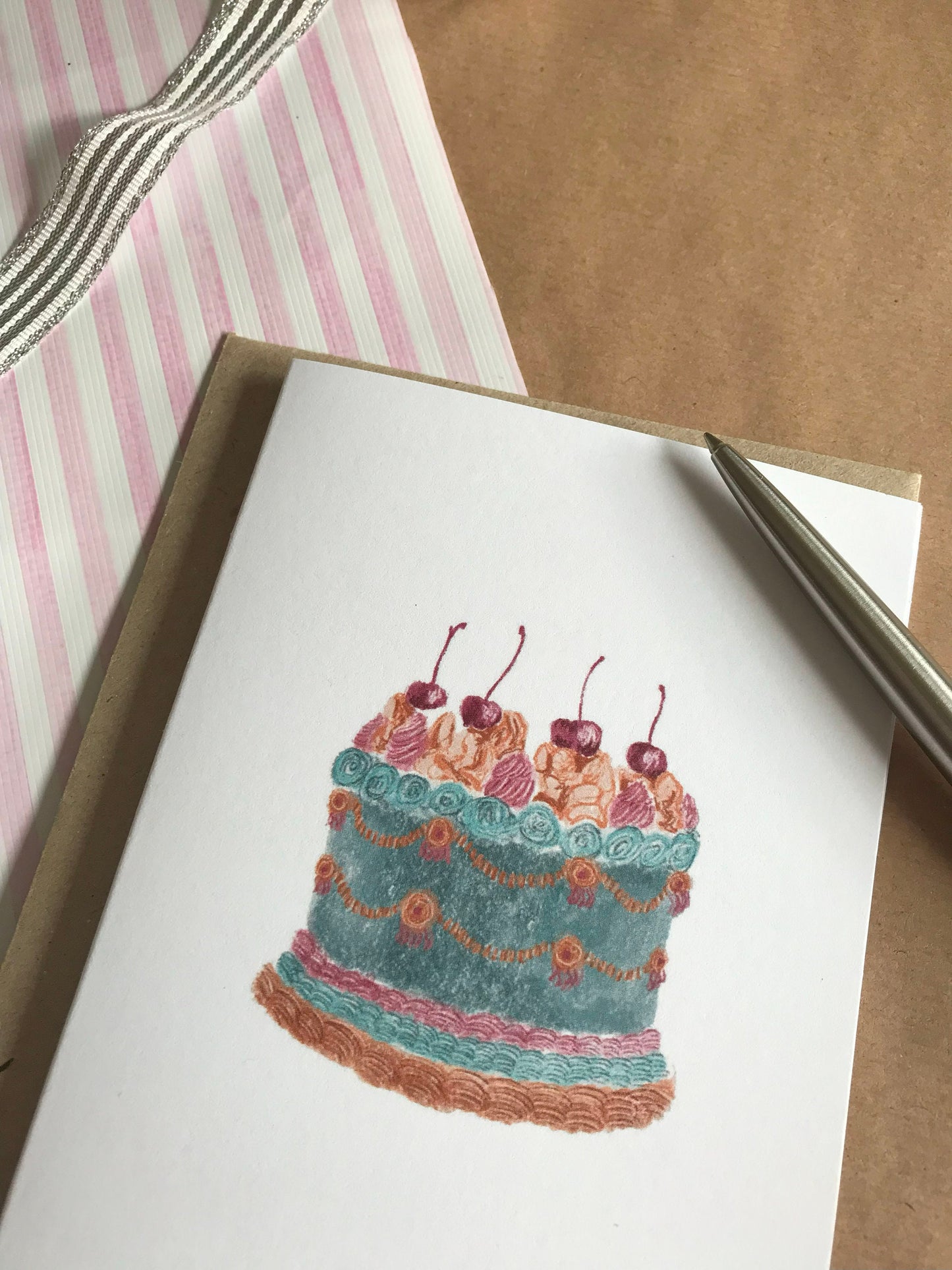 Blue Vintage Birthday Cake Card