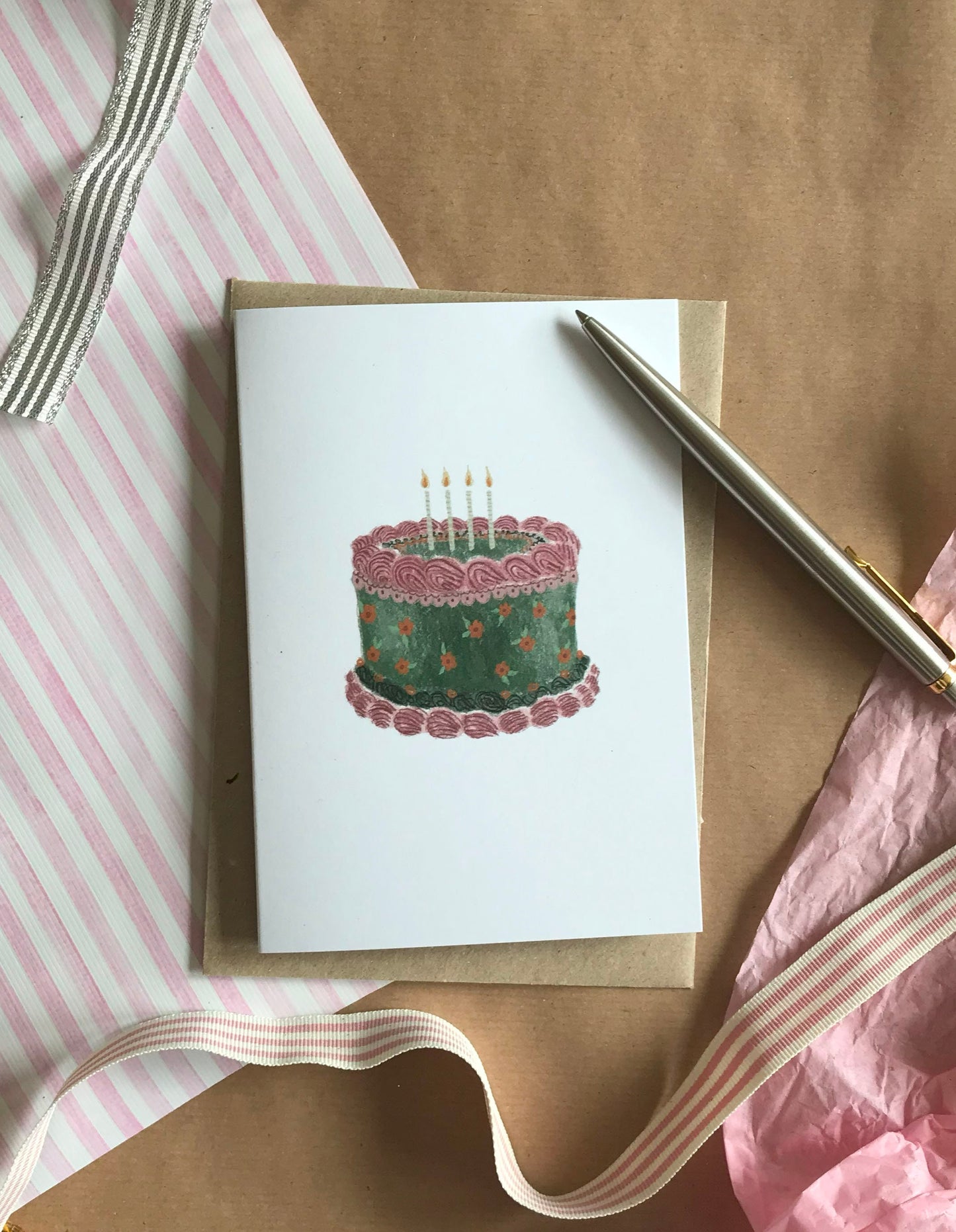 Green Vintage Birthday Cake Card