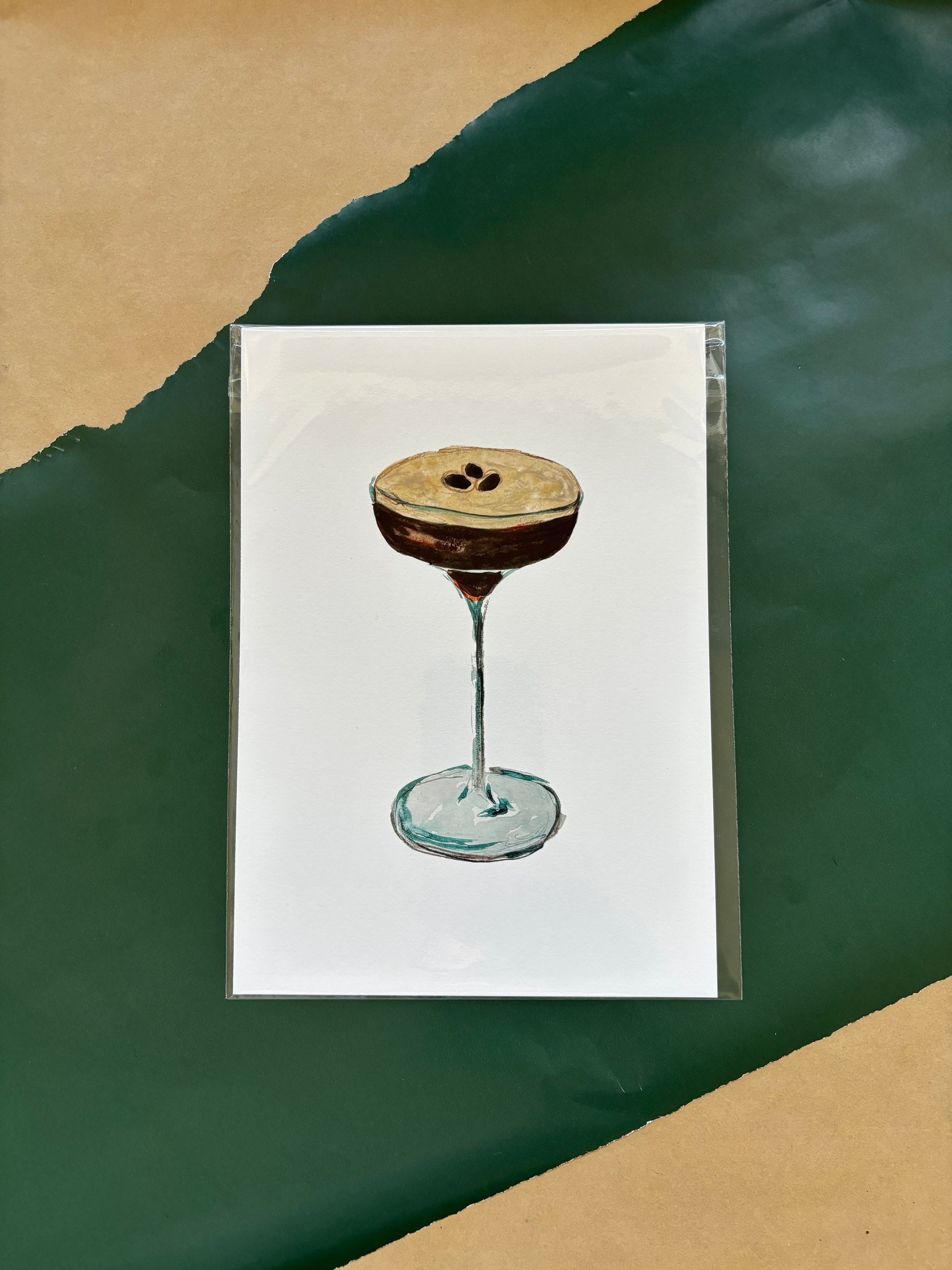 A close up image of the espresso martini print. Shown in A5