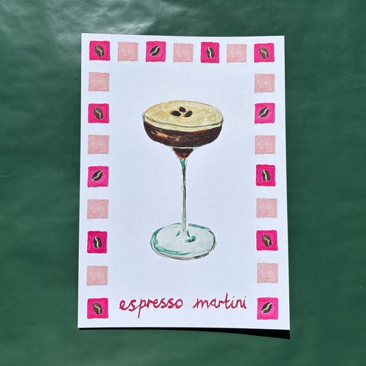 Print with an illustration of an espresso martini cocktail with 'espresso martini' text