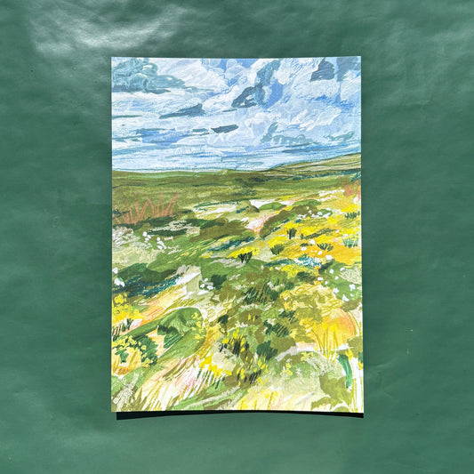 Art print featuring an abstract painting of an Irish forest landscape