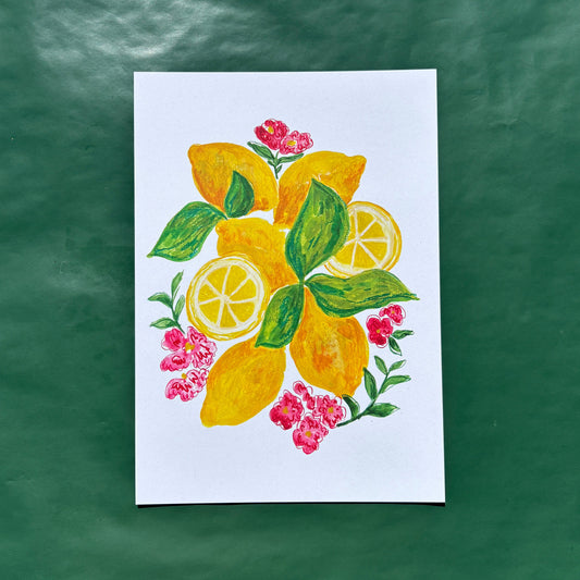 Art print with a lemons and flowers illustration