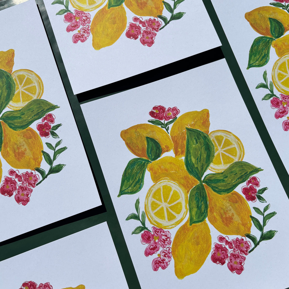 Set of art prints with lemons and flower designs