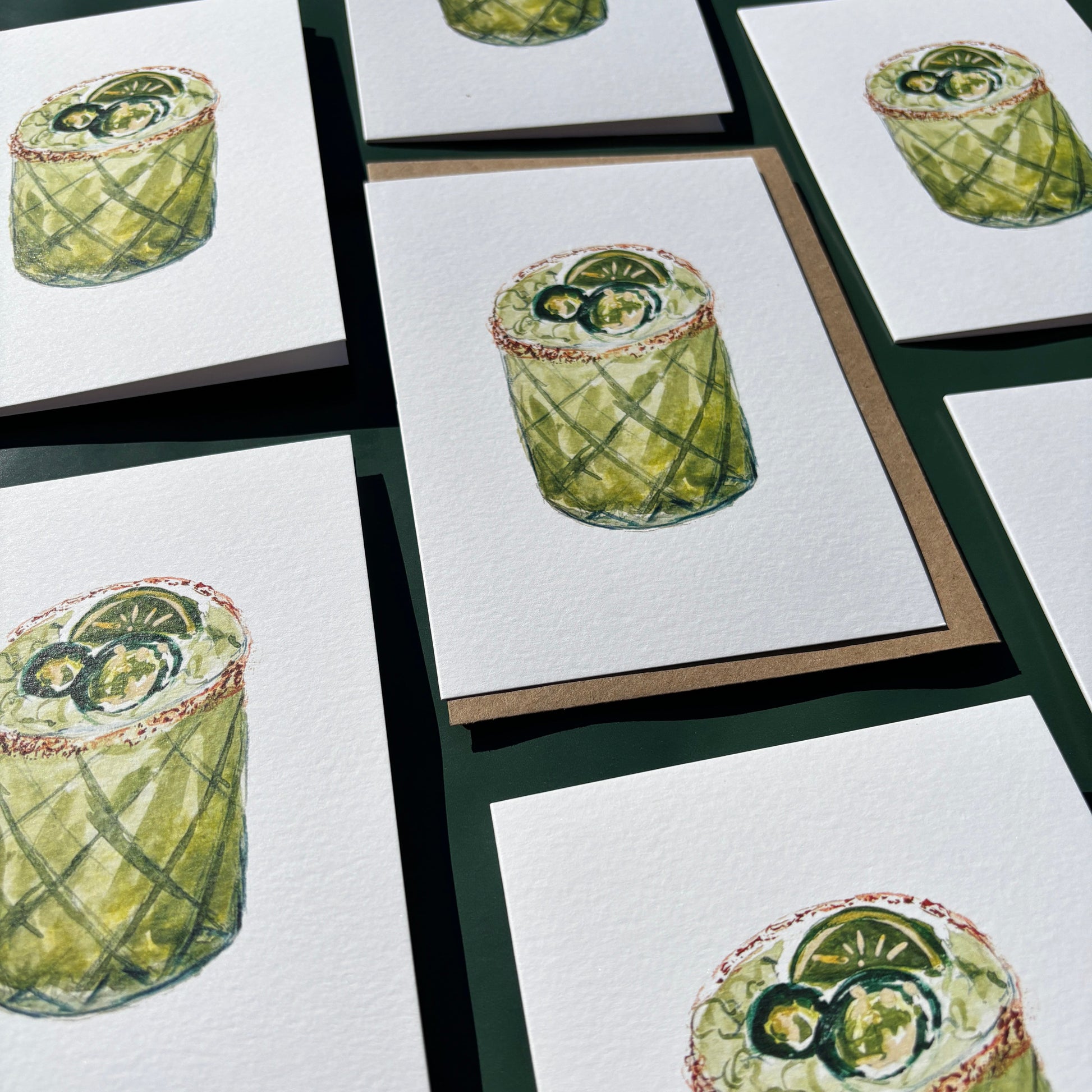 Multiple greeting cards featuring illustrations of a spicy margarita cocktail