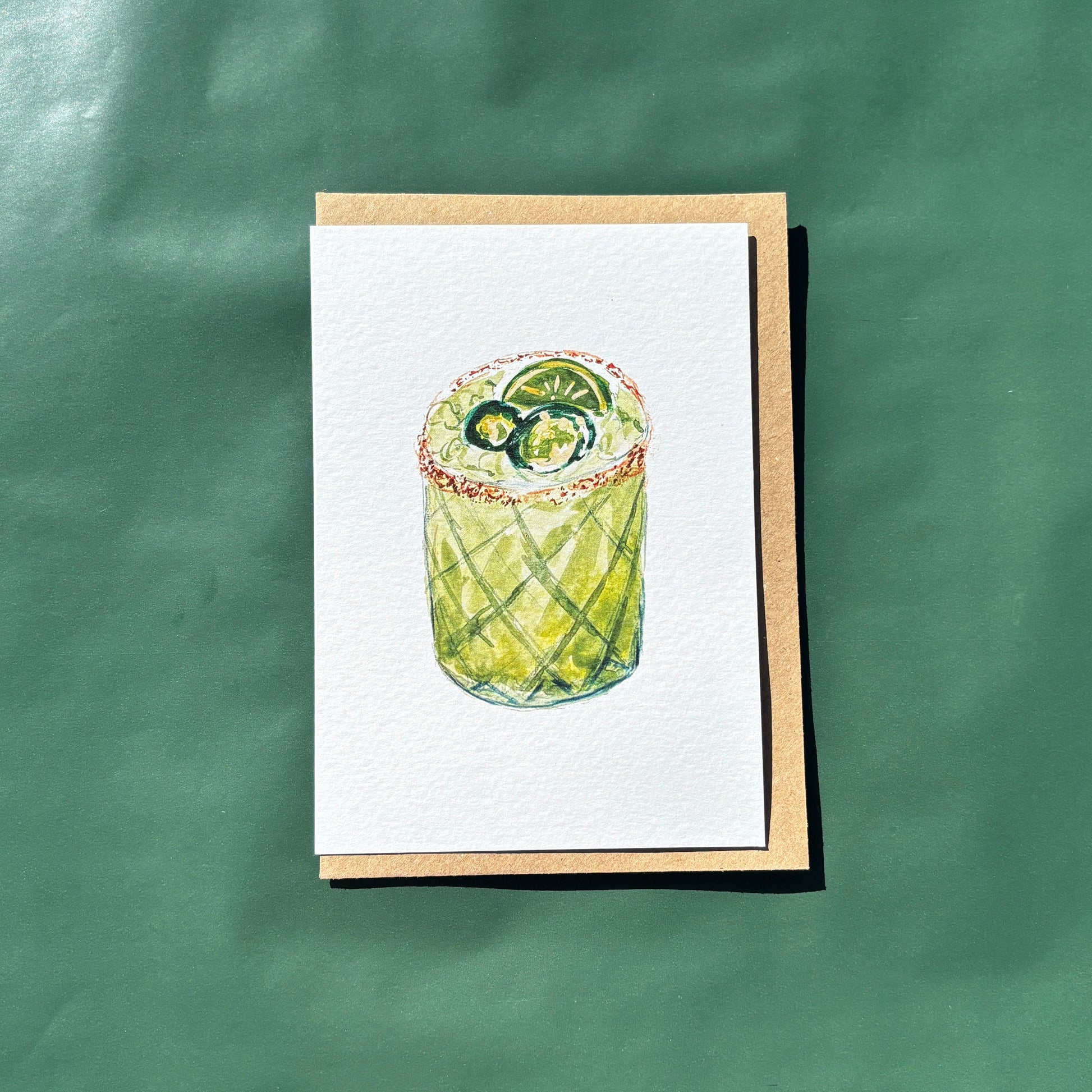 A greeting card featuring an illustration of a spicy margarita cocktail