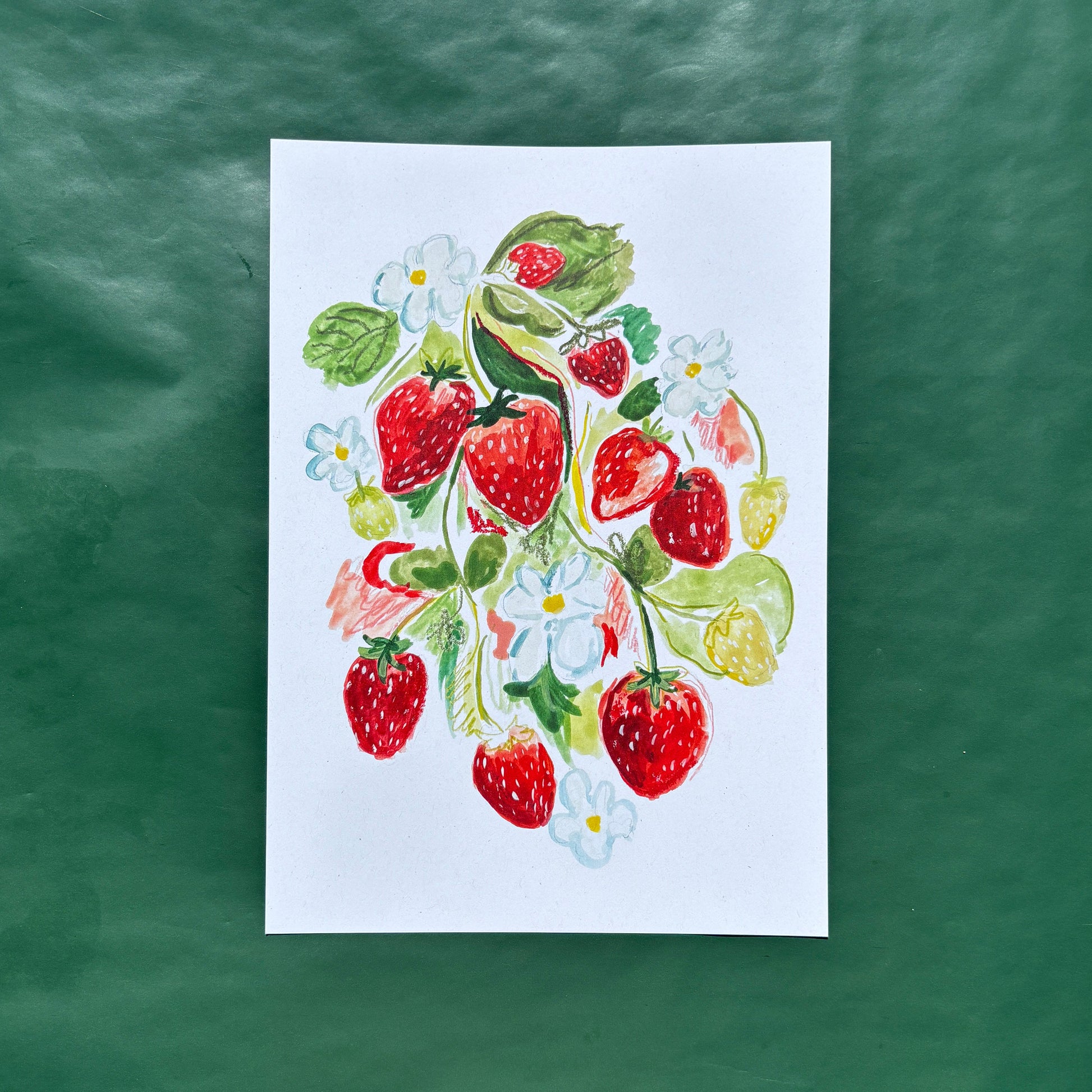 Art print with a strawberry and flower design