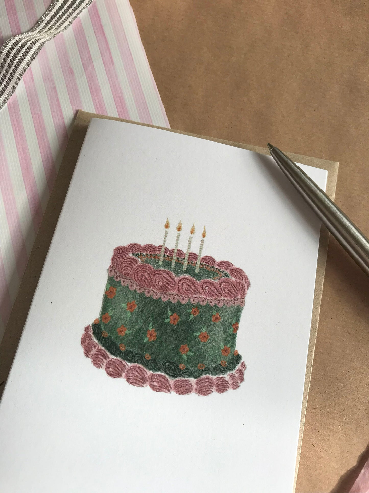 Green Vintage Birthday Cake Card