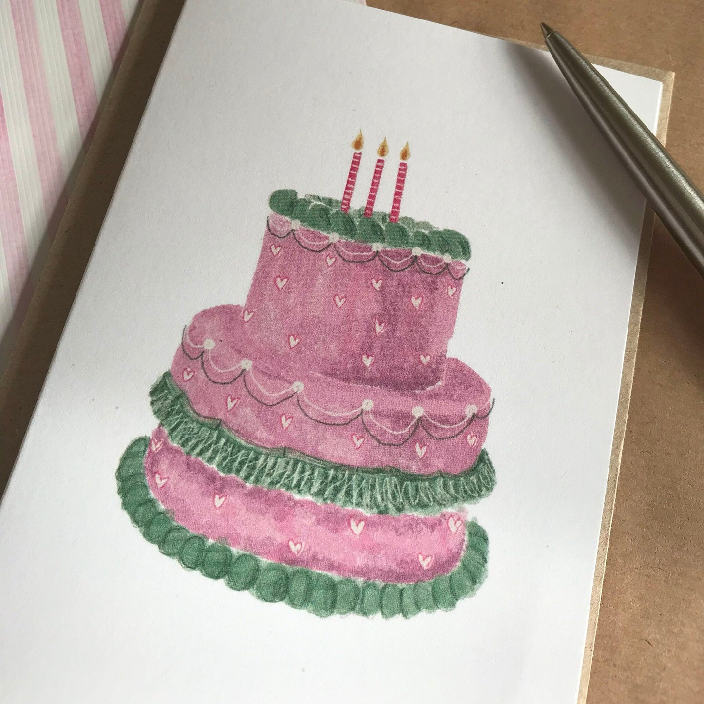 Pink Vintage Birthday Cake Card